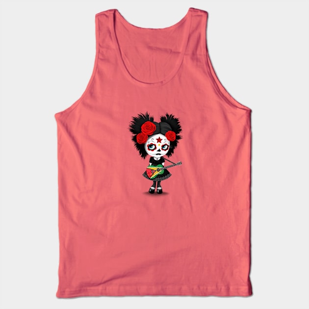 Sugar Skull Girl Playing Guyanese Flag Guitar Tank Top by jeffbartels